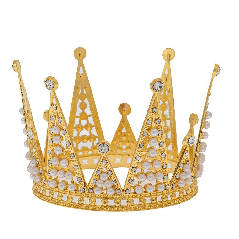 CORONA METALLO ORO PERLE D10X8CM